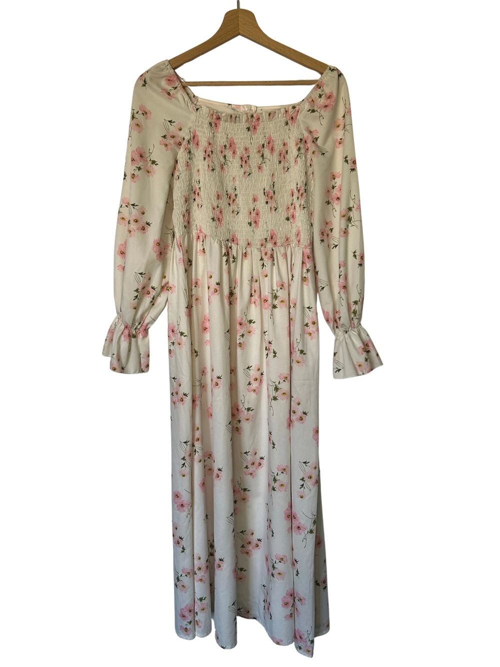 Floral Smocked Maxi Dress in Cream and Pink